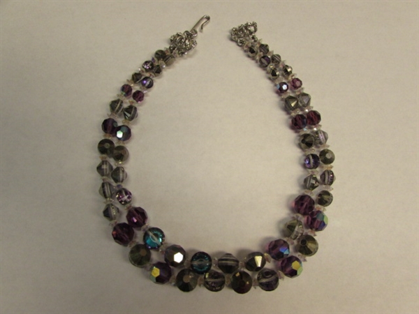 SPARKLING IRIDESCENT PURPLE AURORA BOREALIS NECKLACE & EARRINGS BY HOBE