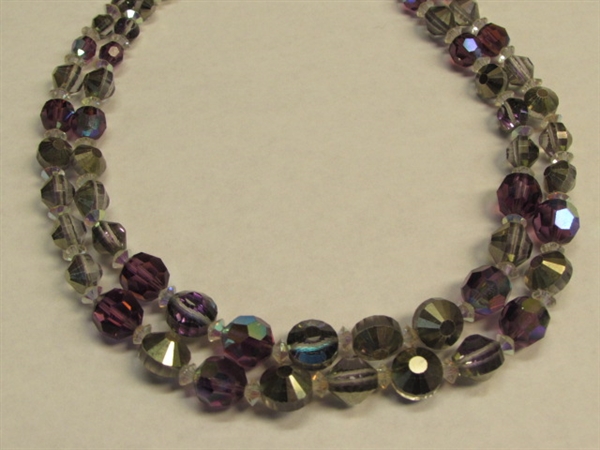SPARKLING IRIDESCENT PURPLE AURORA BOREALIS NECKLACE & EARRINGS BY HOBE