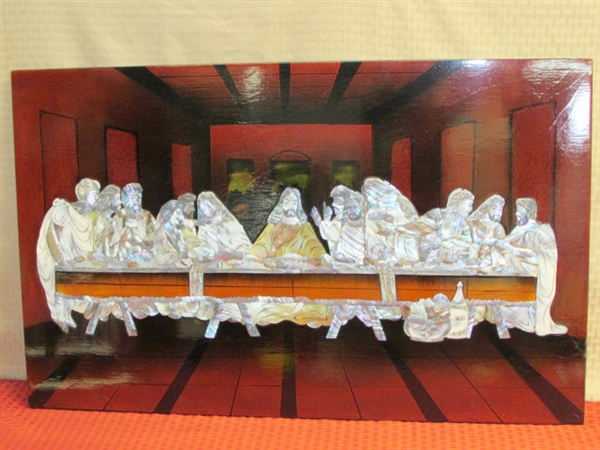 BEAUTIFUL LARGE LACQUER & MOTHER OF PEARL WALL HANGING THE LAST SUPPER