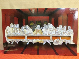 BEAUTIFUL LARGE LACQUER & MOTHER OF PEARL WALL HANGING "THE LAST SUPPER"