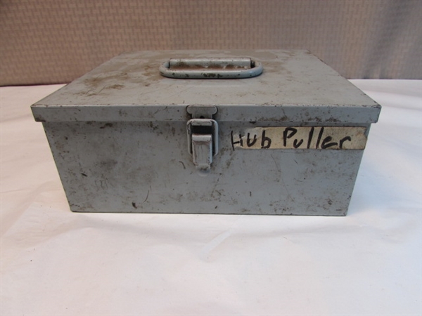 OTC UNIVERSAL HUB PULLER IN METAL BOX-FOR TAPERED AXLE WHEEL HUBS OR PRESS FIT REAR DRUM BRAKES