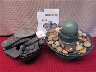 DUO OF TABLETOP FOUNTAINS WITH STONES AND SPINNING BALL