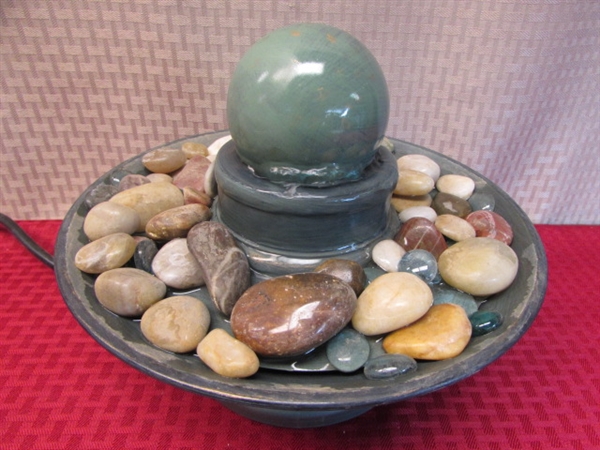 DUO OF TABLETOP FOUNTAINS WITH STONES AND SPINNING BALL