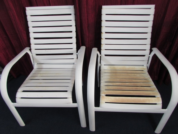 SPRING IS JUST AROUND THE CORNER-COMPLETE SET OF 4 STACKABLE PATIO CHAIRS