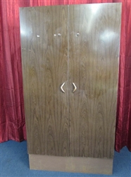 TWO-DOOR METAL STORAGE CLOSET WITH SHELF, FULL HANGER BAR & LOCKING DOORS