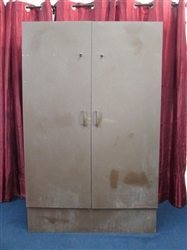 ANOTHER TWO-DOOR METAL STORAGE CLOSET WITH SHELF, FULL HANGER BAR & LOCKING DOORS