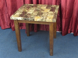 LOOK! MATCHING END TABLE TO LOTS# 2 & 4-MAHOGANY FINISH SIDE TABLE WITH SAME LOVELY TOP!