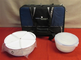 NEW!! TRAVELIN CHEF EXPANDABLE THERMAL FOOD CARRIER, FOOD STORAGE & KITCHEN CAROUSEL