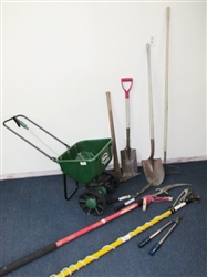 GET YOUR YARD READY FOR SPRING-SCOTTS SPEEDY GREEN 2000, TWO 12 PRUNERS, SHOVELS, RAKE, PICK & MORE