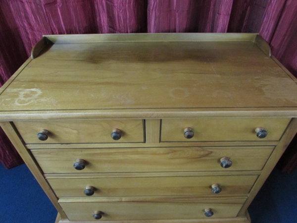 FROM OLD MONTAGUE RANCH -BEAUTIFUL ANTIQUE 5-DRAWER MAPLE CHEST ON STAND - WILLIAM & MARY