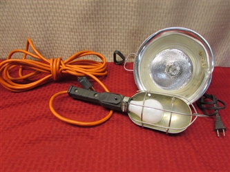 WORKSHOP TASK LIGHTING-2 LAMPS, CAGED LIGHT WITH HEAVY DUTY CORD & REFLECTOR CLAMP-ON!