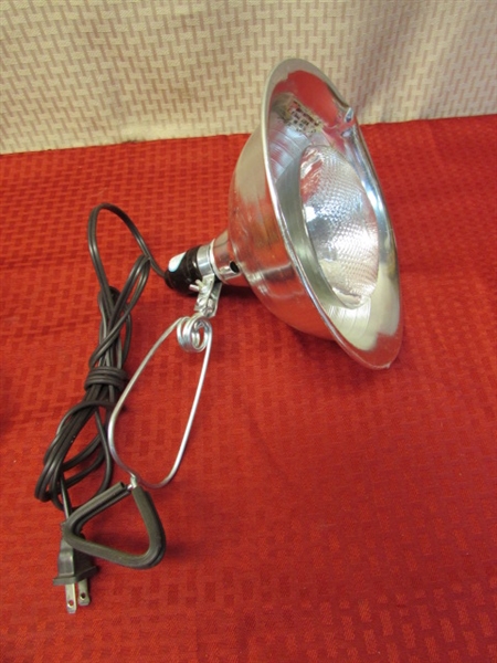 WORKSHOP TASK LIGHTING-2 LAMPS, CAGED LIGHT WITH HEAVY DUTY CORD & REFLECTOR CLAMP-ON!