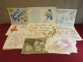 7 LARGE VINTAGE TRANSFER PATTERN BOOKLETS FOR EMBROIDERY, PAINTING, OR ? AND MORE!
