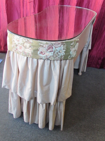 VINTAGE 3-DRAWER DRESSING TABLE VANITY WITH FABRIC SKIRT-READY FOR YOUR PRINCESS