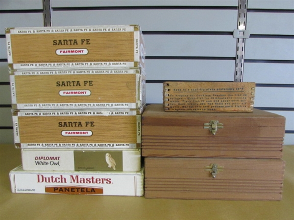VINTAGE BOXES! 7 CIGAR BOXES-WOOD & CARDBOARD & A REALLY COOL WOODEN SALT CODFISH BOX