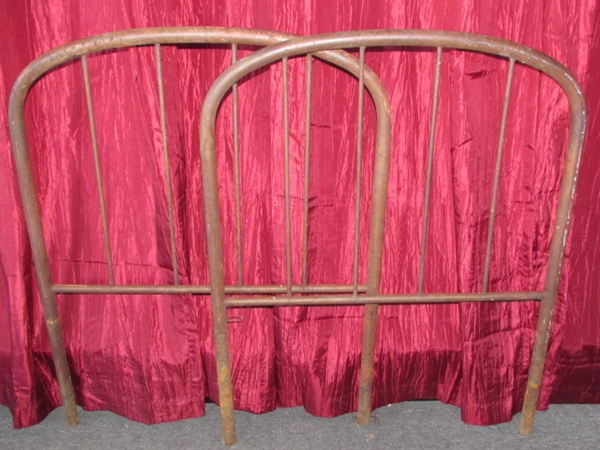 CHARMING PRIMITIVE IRON BED FRAME WITH RAILS