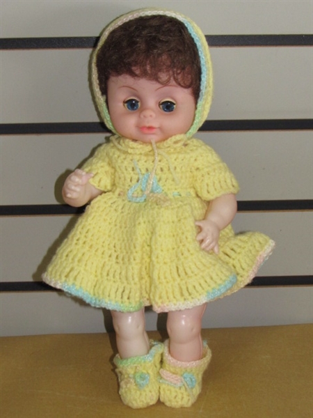 THREE VINTAGE BABY DOLLS WITH HAND CROCHET CLOTHES INCLUDES REALISTIC BABYVILLE NEWBORN