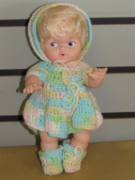 THREE VINTAGE BABY DOLLS WITH HAND CROCHET CLOTHES INCLUDES REALISTIC BABYVILLE NEWBORN