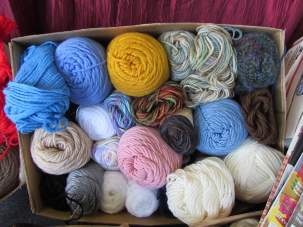 A TON OF YARN . . .& THEN SOME! WELL OVER 100 SKEINS & BALLS OF YARN, LOTS OF COLORS & STYLES & MORE