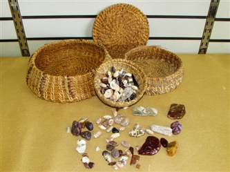 FABULOUS HANDWOVEN PINE NEEDLE BASKETS NICE PLACE TO DISPLAY ROCK COLLECTION, POLISHED STONES, SHELLS & MORE