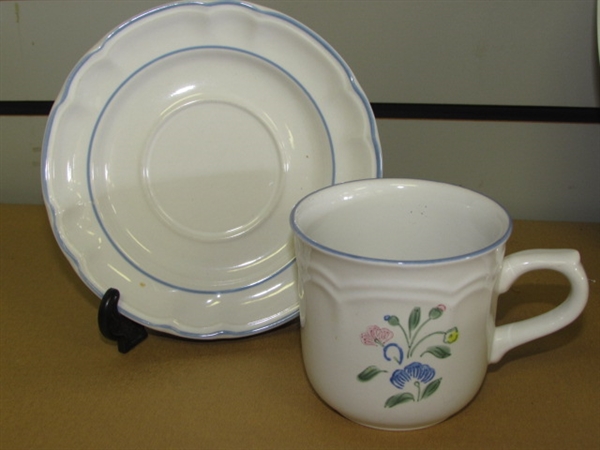 VERY PRETTY FLORAL EXPRESSIONS STONEWARE DINNER PLATES, BOWLS, CUPS, SAUCERS & MORE