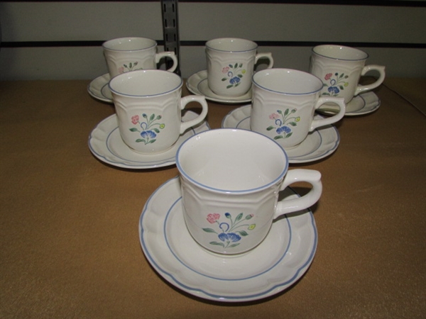 VERY PRETTY FLORAL EXPRESSIONS STONEWARE DINNER PLATES, BOWLS, CUPS, SAUCERS & MORE
