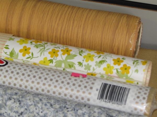 LINE YOUR SHELVES & DRAWERS! EIGHT NEW ROLLS OF SHELF & CONTACT PAPER & MORE