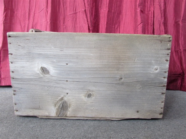 LARGE PRIMITIVE WOODEN BOX-SIDES CONSTRUCTED OF SINGLE 18 WIDE BOARD!