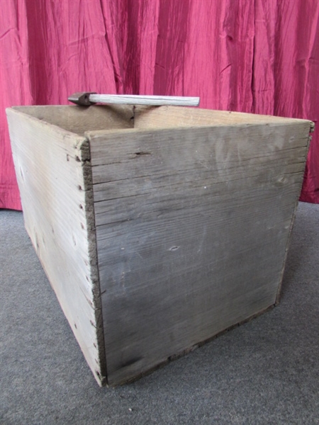 LARGE PRIMITIVE WOODEN BOX-SIDES CONSTRUCTED OF SINGLE 18 WIDE BOARD!