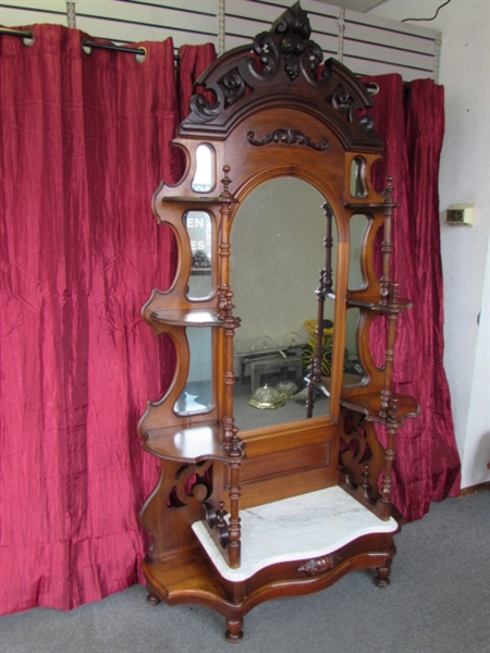 ABSOLUTELY GORGEOUS ANTIQUE VICTORIAN HALL TREE WITH MARBLE SLAB SEAT & DRAWER ***RESERVE***