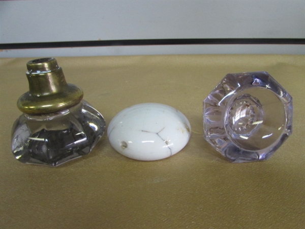 ANTIQUE DOOR KNOBS-2 CRYSTAL & 1 PORCELAIN KNOB-GREAT FOR PROJECTS OR FOCAL POINT!