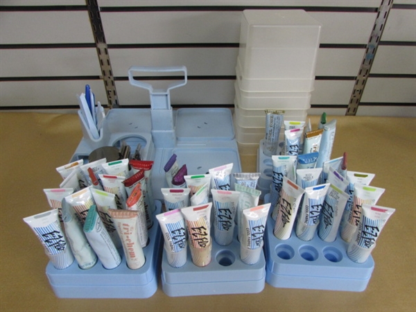 LOADS OF TRI-CHEM LIQUID EMBROIDERY SUPPLIES PAINTS, PADS, CADDY ORGANIZERS & MORE