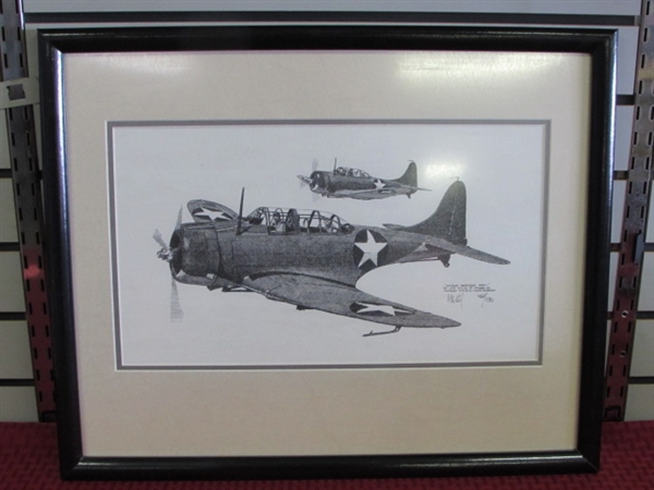 SIGNED & NUMBERED PRINT DOUGLAS DAUNTLESS SBD-1 WWII PLANE BY JOE MILIGH