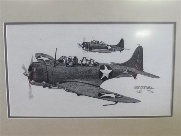 SIGNED & NUMBERED PRINT DOUGLAS DAUNTLESS SBD-1 WWII PLANE BY JOE MILIGH