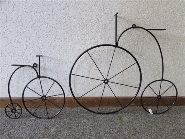 PAIR OF WHIMSICAL OLD FASHIONED BICYCLES FOR YOUR WALL