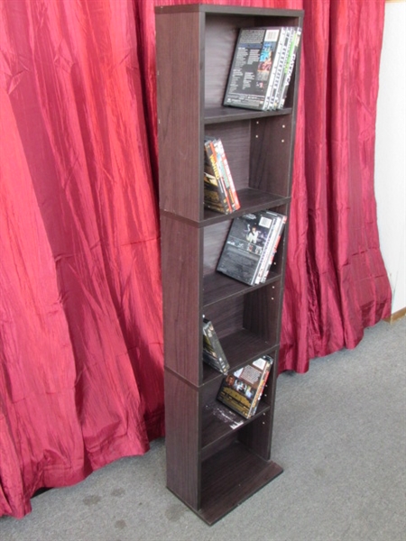 DVD STAND WITH ADJUSTABLE SHELVES & 15 DVD'S