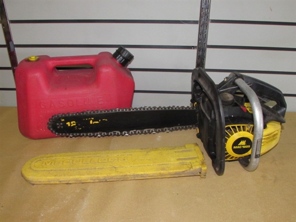 MCCULLOCH MAC 160S CHAINSAW WITH 16 BAR & GAS CAN
