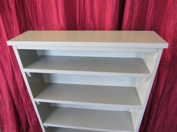 SIX SECTION BOOK SHELF FOR CRAFTS, CURIOS OR SHOP DISPLAY