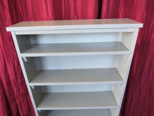 SIX SECTION BOOK SHELF FOR CRAFTS, CURIOS OR SHOP DISPLAY