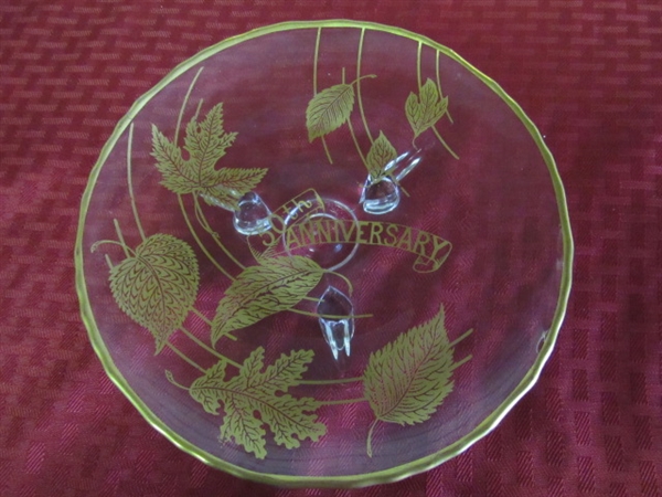 FOR THE BEEN MARRIED NEARLY FOREVER! GOLD ACCENTED 50TH ANNIVERSARY PLATE & CHAMPANGE GLASSES