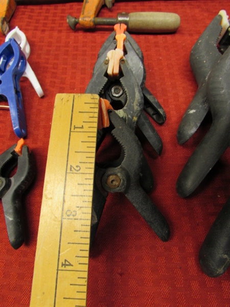 ASSORTMENT OF BAR CLAMPS, C CLAMPS & SPRING CLAMPS