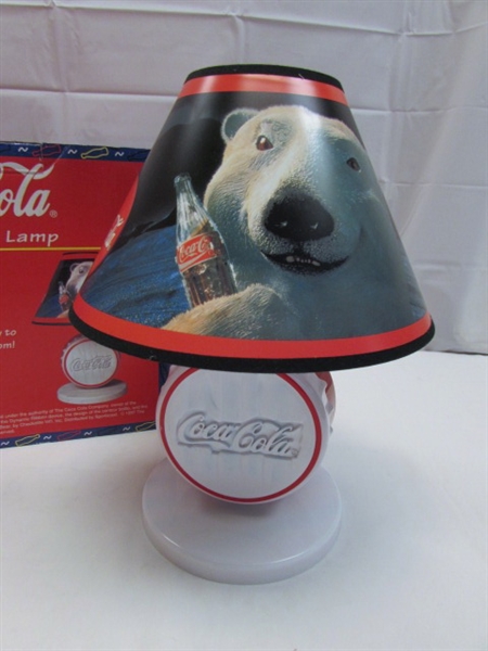NEW COCA COLA BOTTLE CAP LAMP WITH POLAR BEAR SHADE