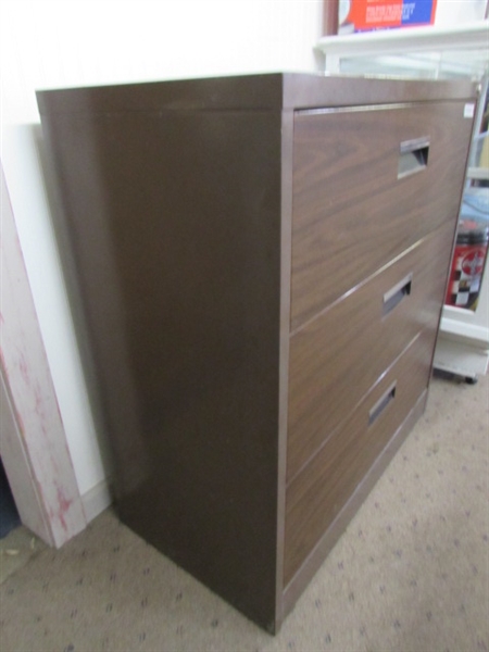 HEAVY DUTY METAL FILING CABINET WITH FAUX WOOD GRAIN DRAWER FRONTS