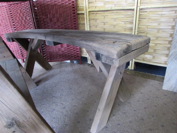 REDWOOD TABLE AND 4 BENCHES
