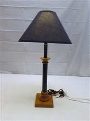 CUTE LITTLE WOOD TABLE LAMP WITH BLUE ACCENTS