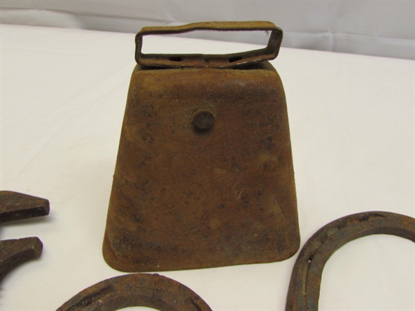 RUSTIC COW BELL/HORSESHOES & TOOLS