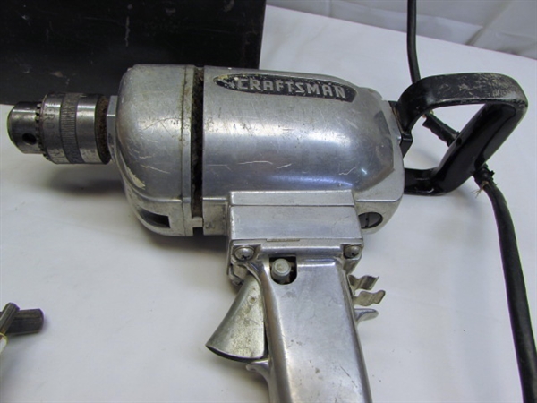 CRAFTSMAN 1/2 INDUSTRIAL REVERSIBLE DRILL/CASE/BITS & MORE
