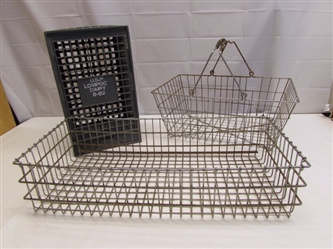 VINTAGE WIRE BASKETS & CRATE WITH LID