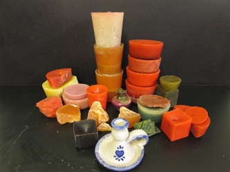 12 POUNDS OF CANDLEMAKING WAX & CANDLESTICK HOLDER