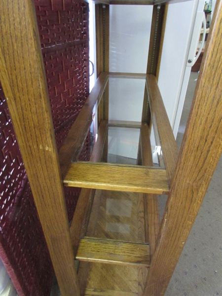 LARGE WOOD AND GLASS SHELVES